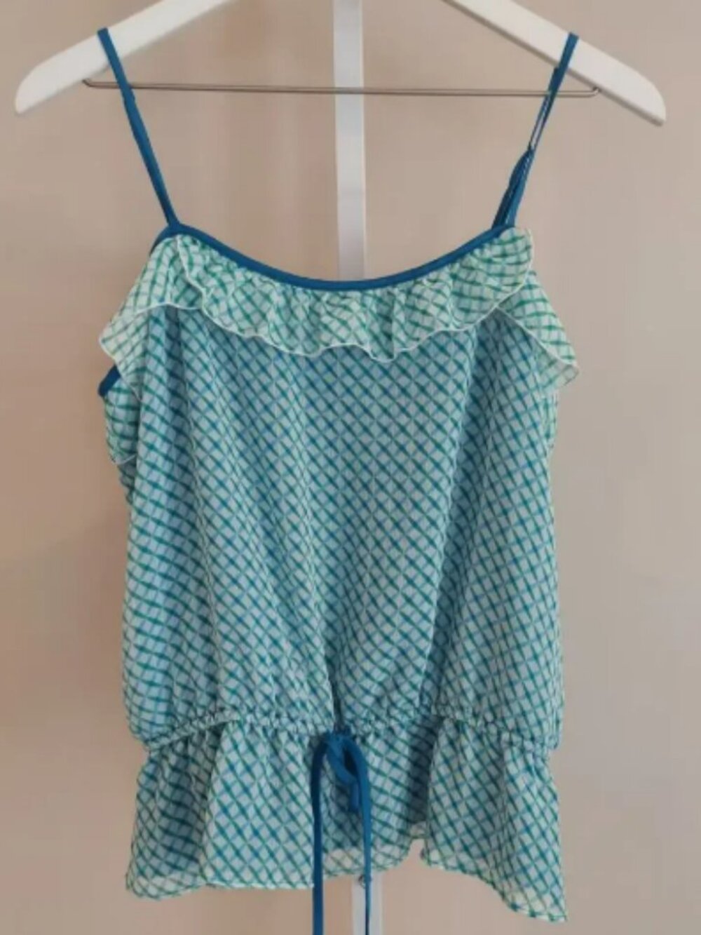 Old Navy‎ Babydoll Cami L Ruffle Spaghetti Strap Drawstring Peplum Picnic Preppy